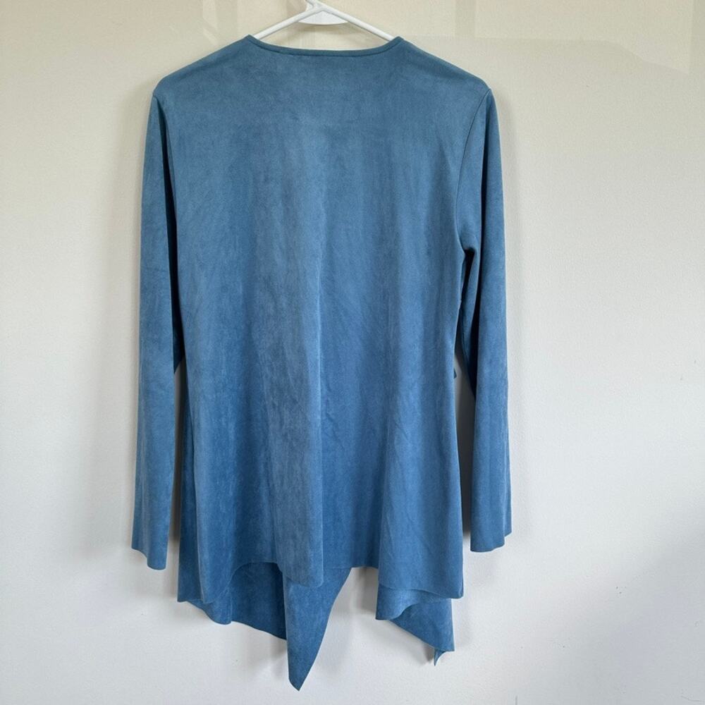 Soft Surroundings Faux Suede Cardigan Draped Open Front Jacket size SMALL Blue - Picture 11 of 12